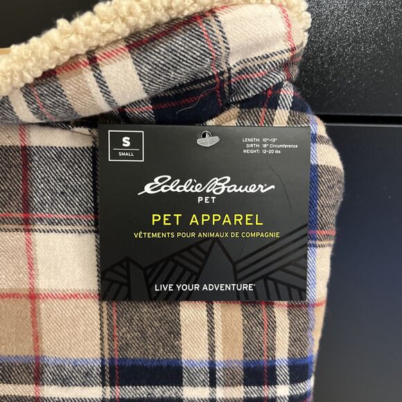 NWT Eddie Bauer Pet Apparel / Jacket Black And Tan Multi-Color Plaid Size Small - Picture 2 of 5